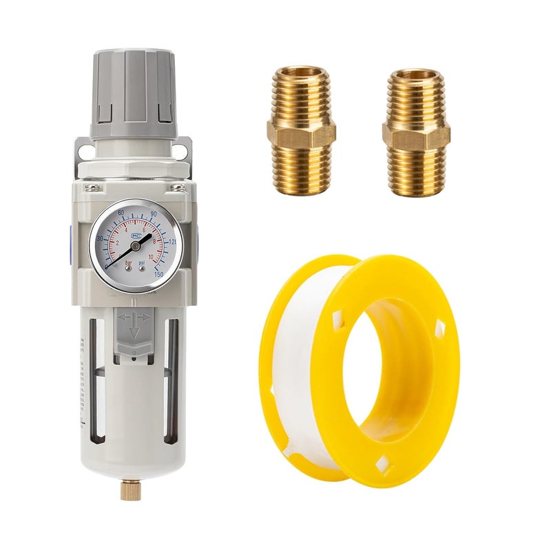 LNCHKA Air Compressor Water Separator Filter 3/4" NPT 0-150 PSI,Compressed Filter Regulator Combo,Poly Bowl,Semi-Auto Drain - Image 1